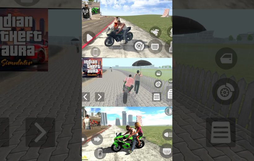 Three mobile game screenshots showing motorcycle riders in urban and open-road environments.