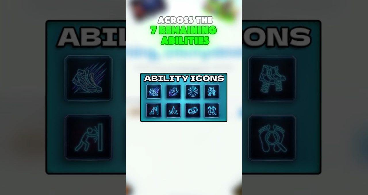 Grid of neon blue ability icons under heading "Ability Icons" with game-themed graphics
