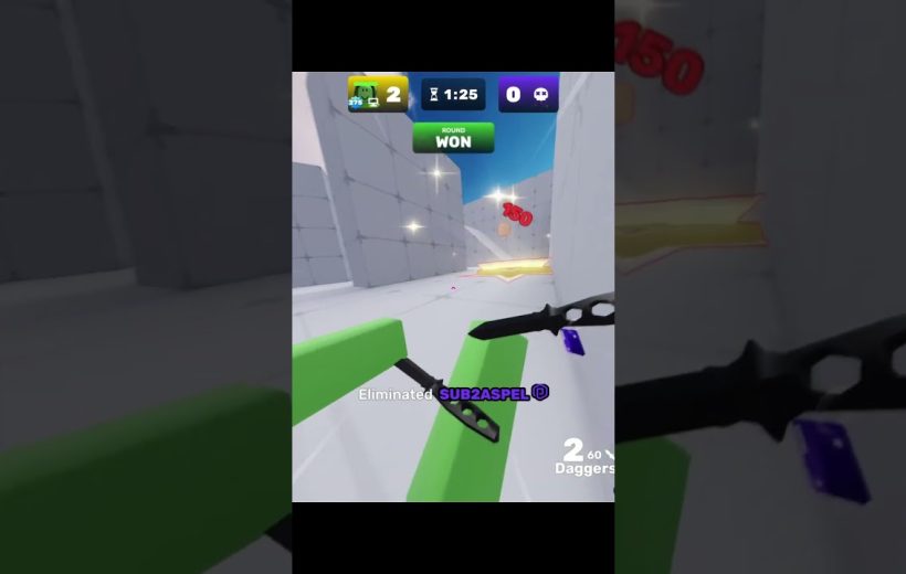 First-person VR game view showing green hands holding daggers and "Round Won" text
