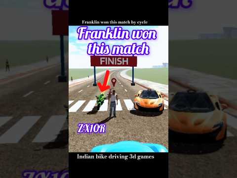 Game finish scene with Franklin crossing finish line between motorcycle and sports car