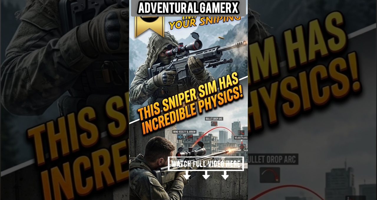 Two snipers aiming rifles with overlay text claiming realistic sniper simulation physics.