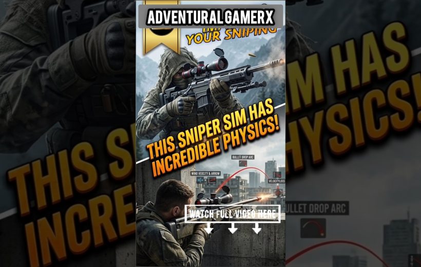 Two snipers aiming rifles with overlay text claiming realistic sniper simulation physics.