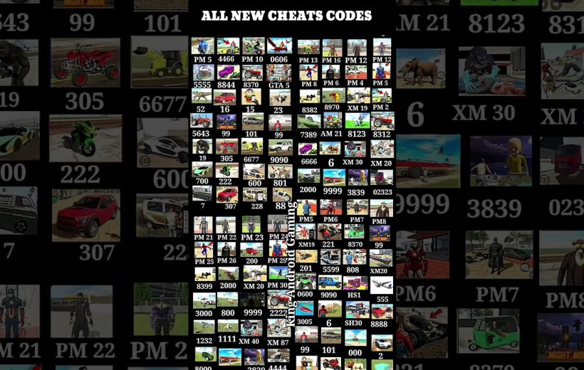 Grid of small game screenshots and numeric cheat codes under the title "All New Cheats Codes"