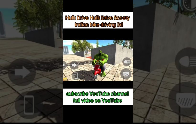 Green Hulk character rides a small red scooter in a 3D urban game scene