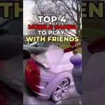 Red car being foam-washed in driveway with trees and text overlay about games