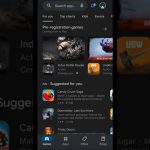 Smartphone screen showing Google Play Games tab with pre-registration and suggested apps list