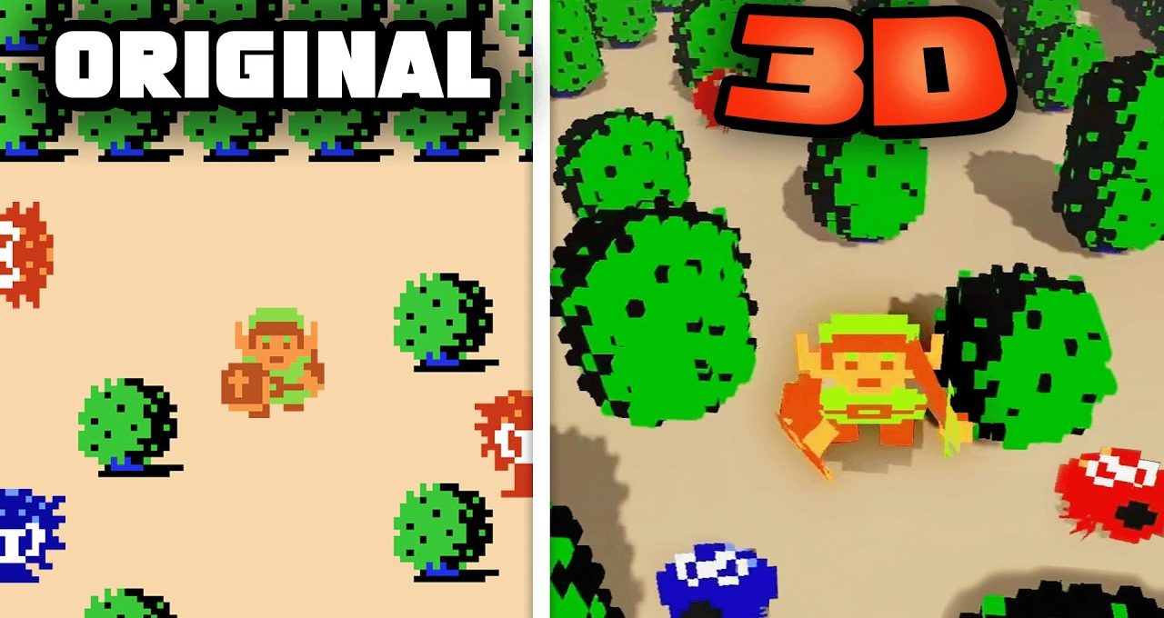 Side-by-side comparison: classic 2D pixel Link and updated 3D voxel Link in forest