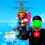 Roblox avatar with green face and YouTube pendant holding a glowing elephant pet