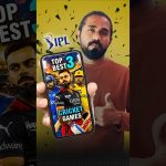 Man holding phone showing "Top 3 Cricket Games" graphic with IPL players, yellow background