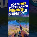 Person holding a fishing rod by a lakeshore with text about free fishing games