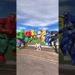 Man kneeling surrounded by colorful Hulk and Venom-like giant creatures in park