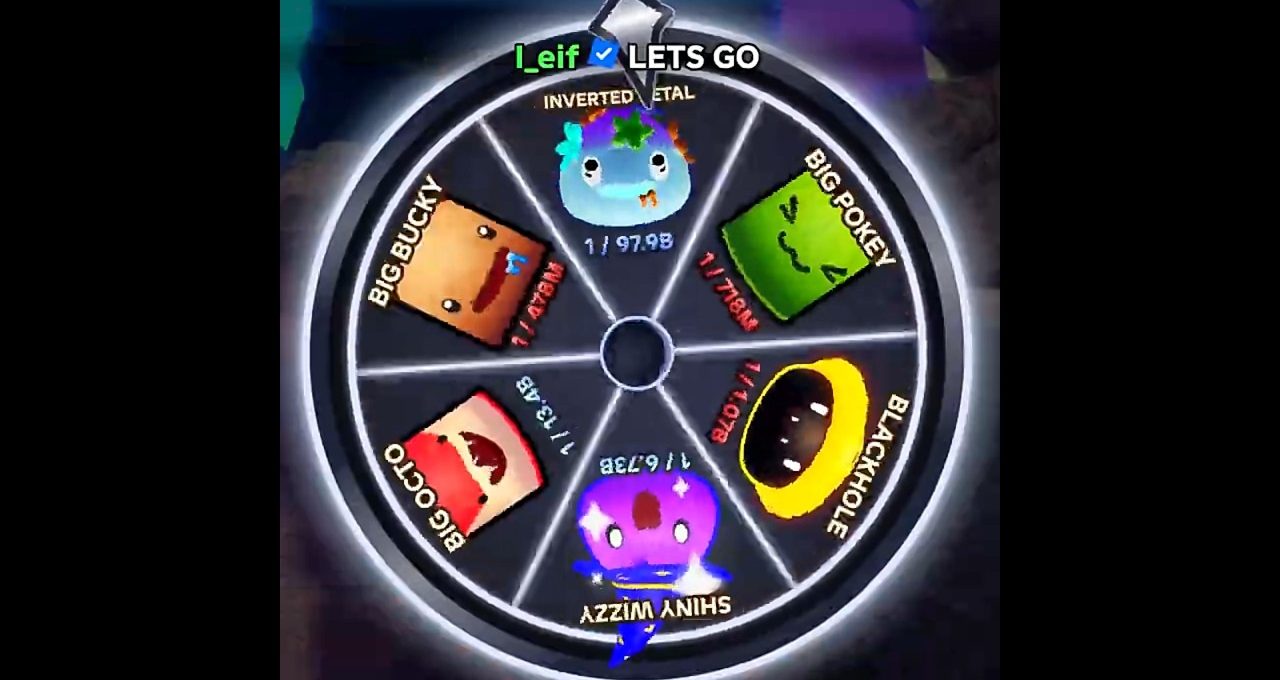 Spinning prize wheel showing six colorful pet icons and names in a game interface