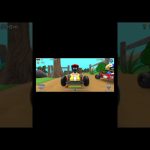 Cartoon go-kart racers on a dirt track with trees and wooden fence backdrop