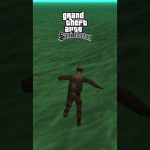 Player character skydiving over green ocean with "Grand Theft Auto: San Andreas" logo above