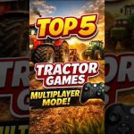 Bold "Top 5 Tractor Games" banner with tractors and a game controller for multiplayer