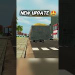Cartoon truck carrying covered cargo driving down a sunny city street with palm trees