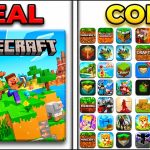 Minecraft official cover on left contrasted with many imitation game app icons on right