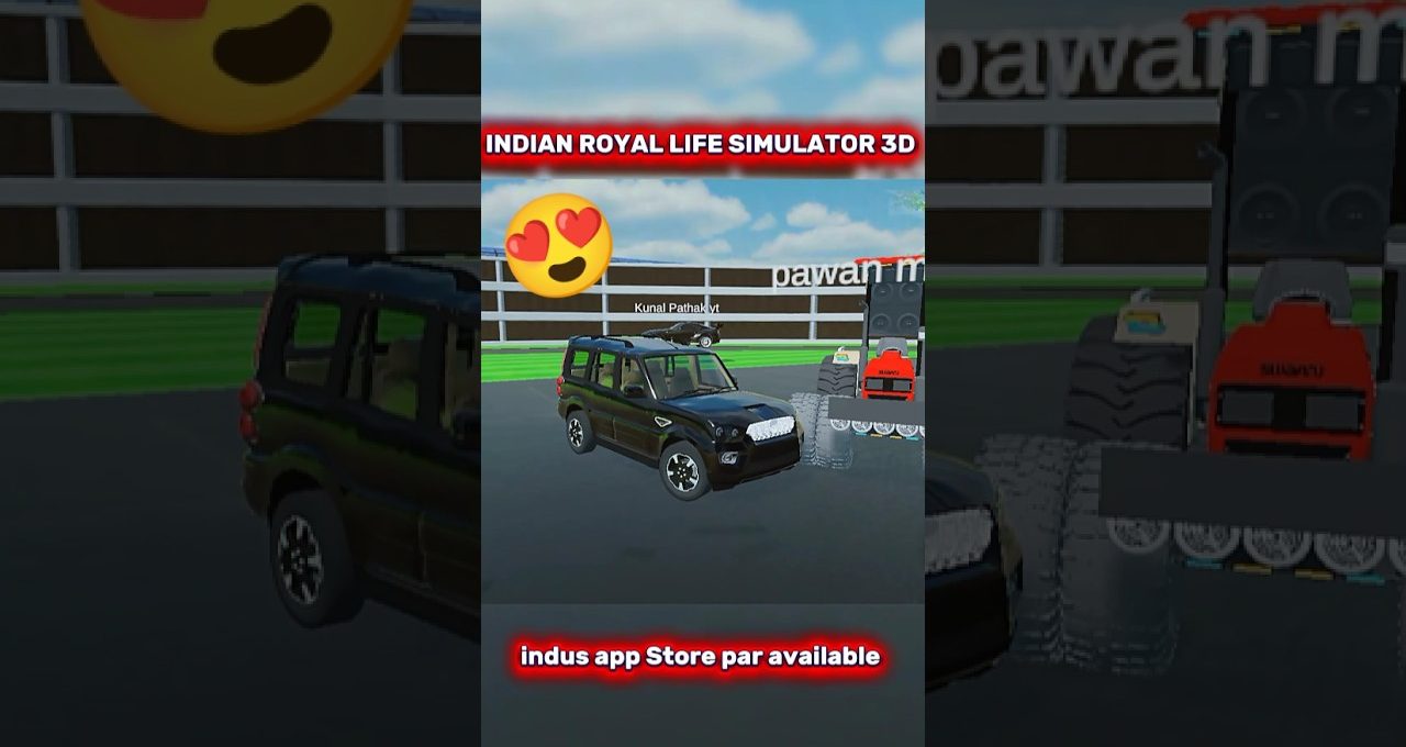 3D game screenshot showing a black SUV in a virtual parking area with tractors