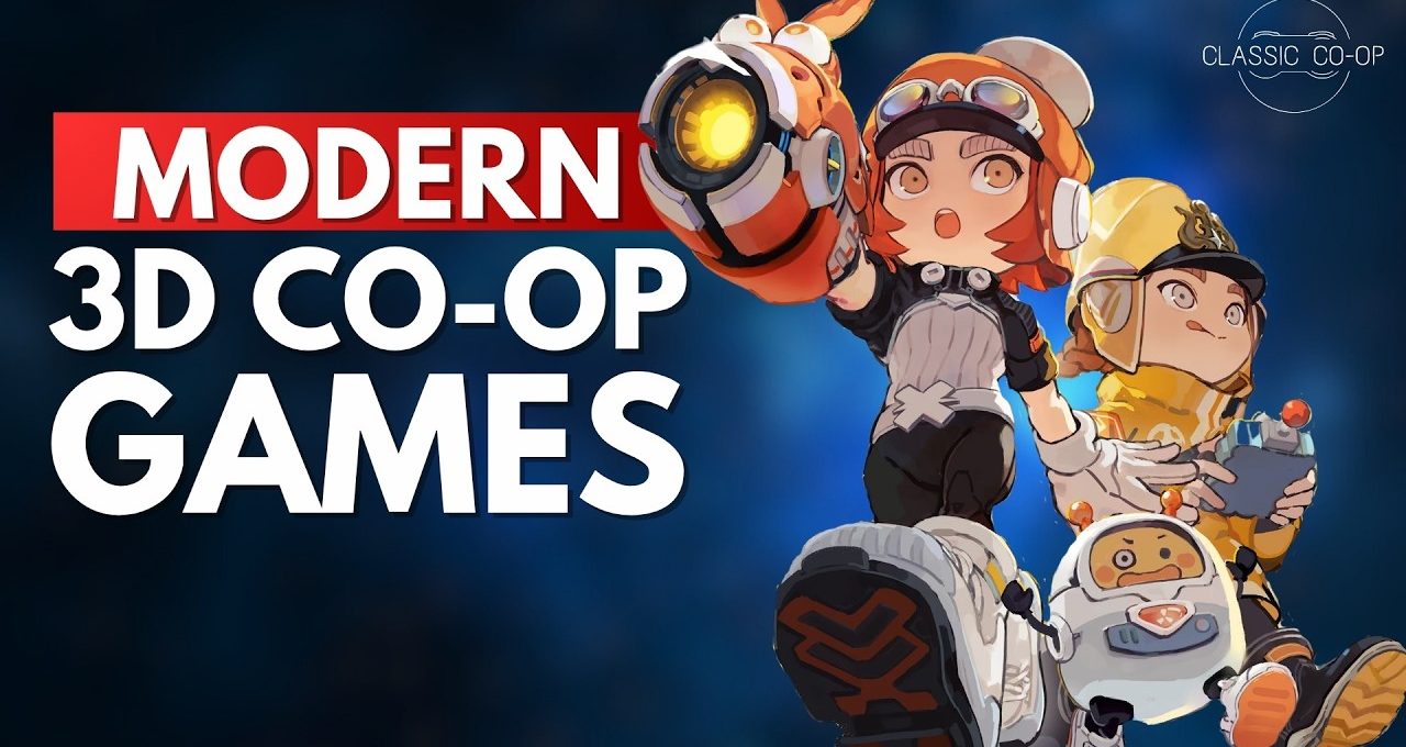 Two chibi characters in futuristic gear beside bold text "Modern 3D Co-op Games"