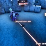Player character being targeted by a cloaked reaper NPC inside a blue arena.