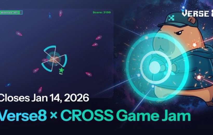 Cartoon armored hamster with energy shield next to game jam announcement text and gameplay screen