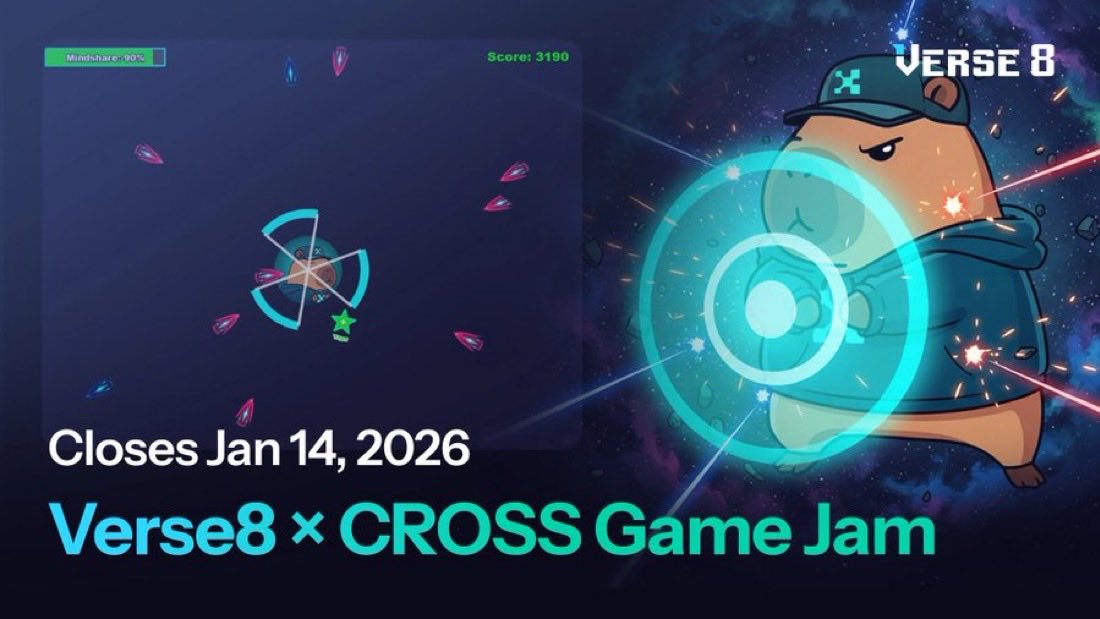 Cartoon armored hamster with energy shield next to game jam announcement text and gameplay screen