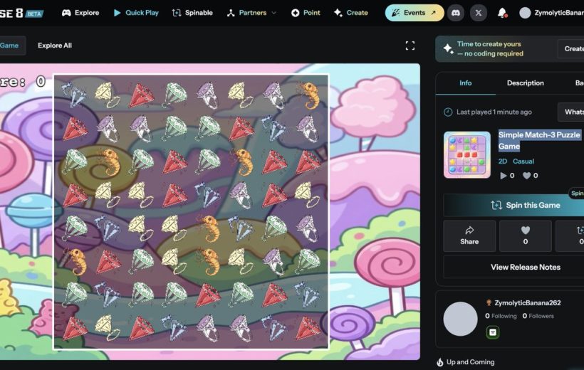 Candy-themed match-three puzzle grid with gems and seahorse pieces on pastel background