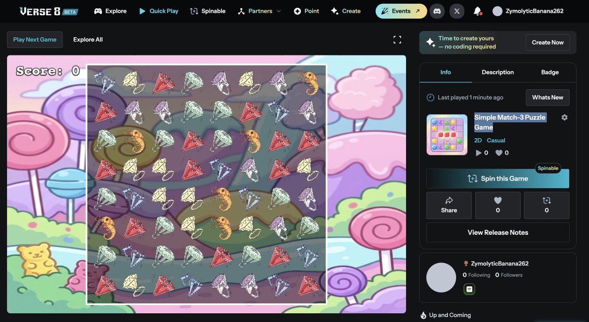 Candy-themed match-three puzzle grid with gems and seahorse pieces on pastel background