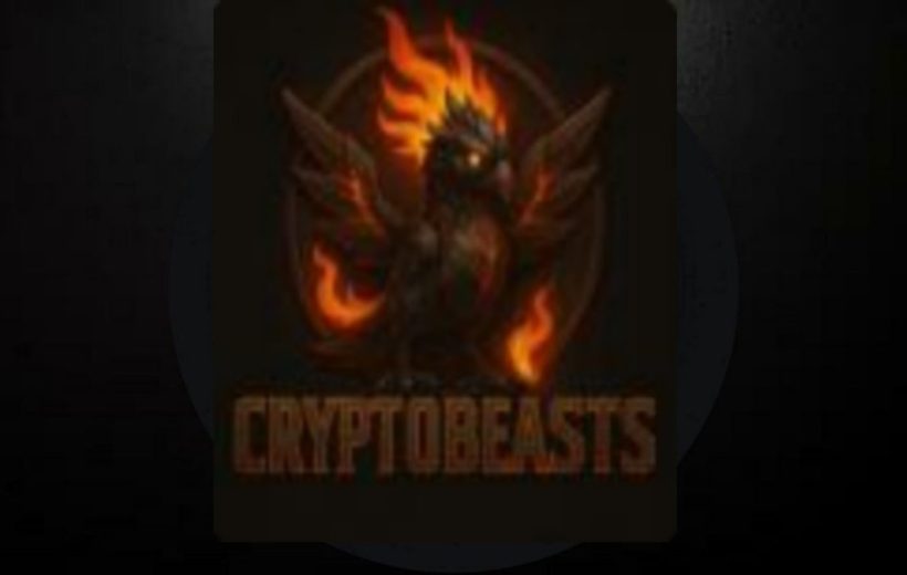 Dark phoenix-like bird with flaming wings perched above the word "CRYPTOBEASTS"