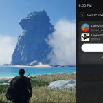 Samurai overlooking a beach and rocky island while a game invitation overlay appears