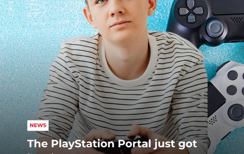 Teen holding a game controller with PlayStation controllers pictured against blue background
