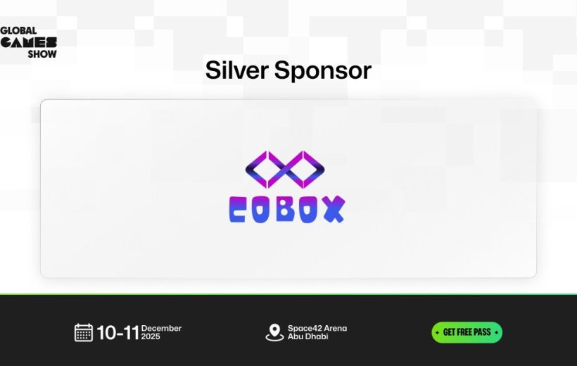 Silver Sponsor banner displaying Cobox logo for Global Games Show, event dates and venue