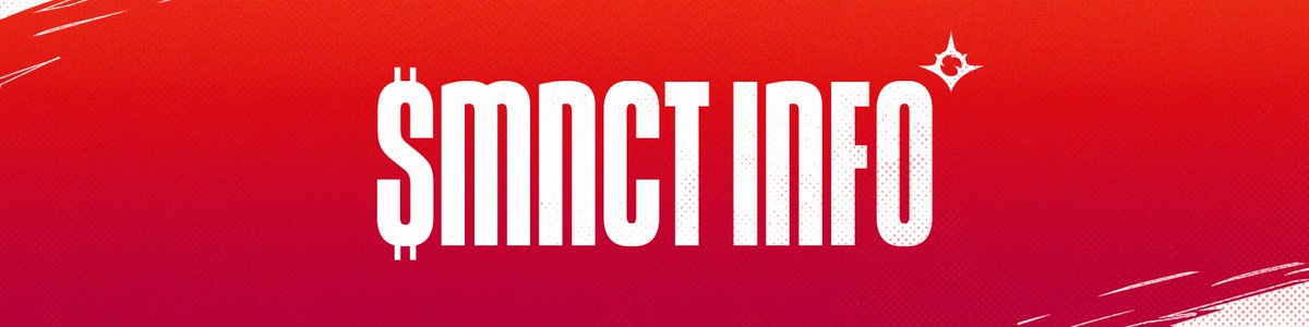 Bold stylized white text "$MNCT INFO" on a red-to-pink gradient background with accents
