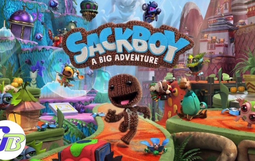 Sackboy character joyfully running through colorful handcrafted platforming world with creatures