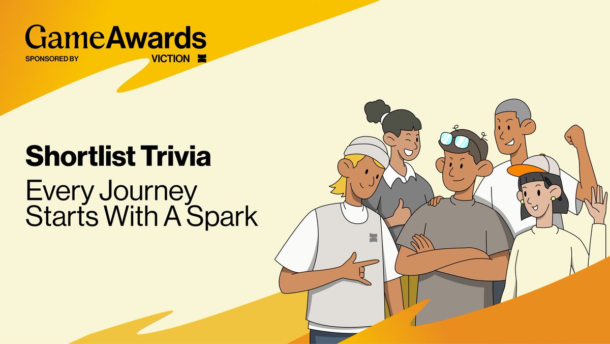 Group of smiling diverse young people beside "Shortlist Trivia: Every Journey Starts With A Spark" text