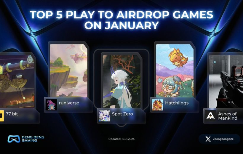 Banner showing top five play-to-airdrop games in January with five game cards