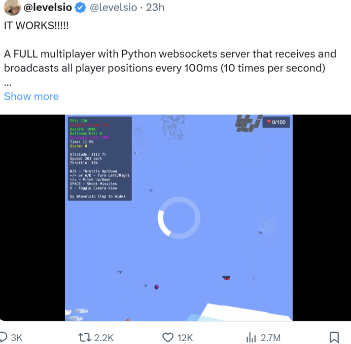 Multiplayer browser game screenshot showing sky view, HUD with stats and spinning loader.