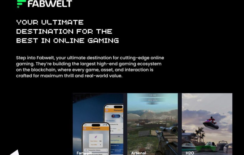 Fabwelt logo and text promoting an online gaming platform with three game screenshots