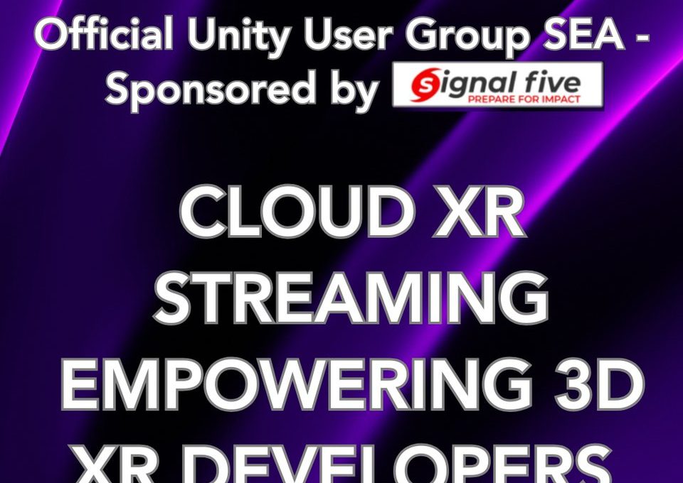 Purple poster with Unity and Paraverse logos promoting cloud XR streaming for 3D developers