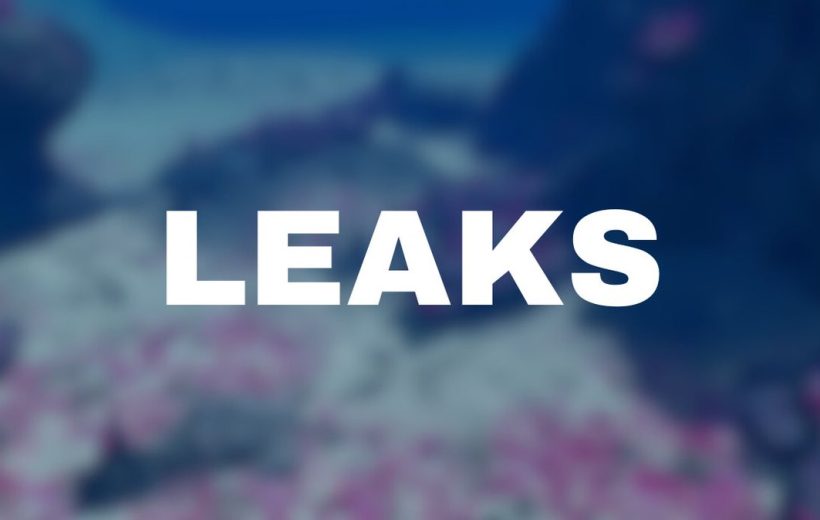 Bold white word "LEAKS" centered over a blurred blue and pink background scene