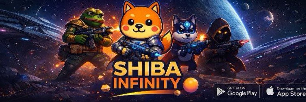 Cartoon Shiba Inu and allies in space armor holding futuristic weapons, "Shiba Infinity" logo