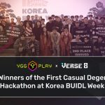 Group of hackathon winners posing on stage at Korea BUILD Week award ceremony.