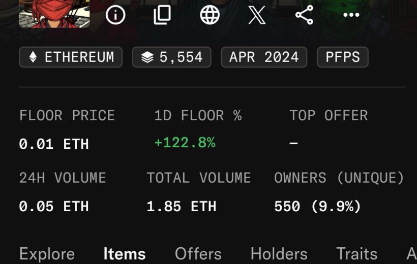 NFT collection stats for "Rebel Ants" showing floor price, volume, and owners.