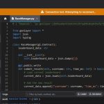 Dark developer IDE showing a RaceManager.py smart contract editor and debug panel